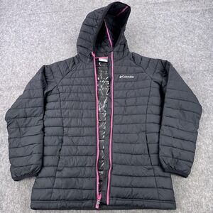 Columbia Jacket Girls Large 14/16 Black Pink Omni Heat Hooded Puffer Insulated